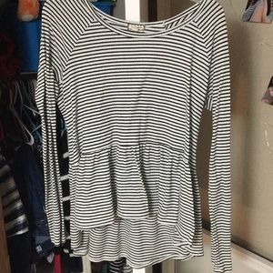 black and white striped shirt w ruffle